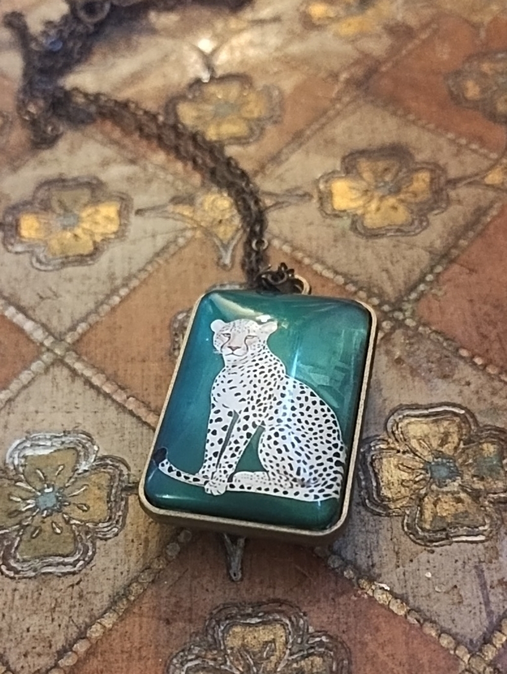 Teal Leopard Pendant Necklace - Women Jewelry